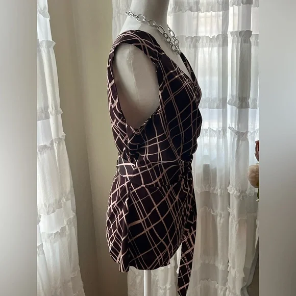New York & Company maroon and cream Wrap Blouse - Picture 5 of 7